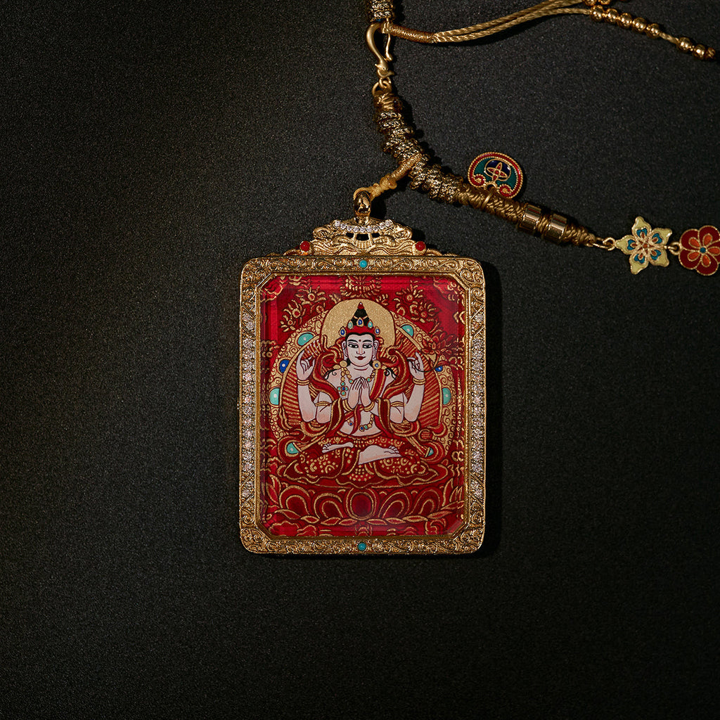 སྤྱན་རས་གཟིགས། • 四臂观音 • Avalokiteshvara (Red Tsal-tang)