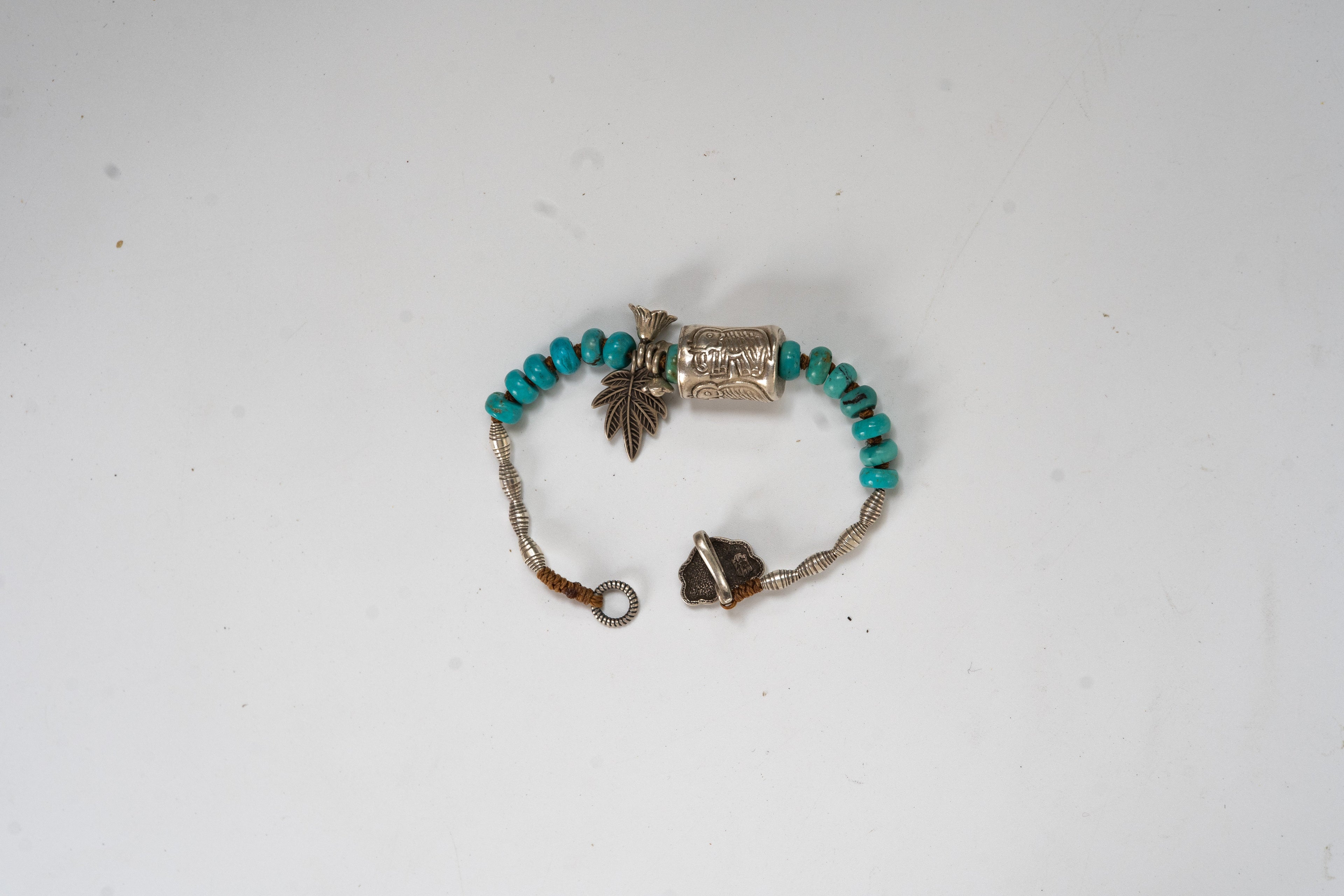 Tibetan Turquoise Prayer Wheel Bracelet with Six-Syllable Mantra