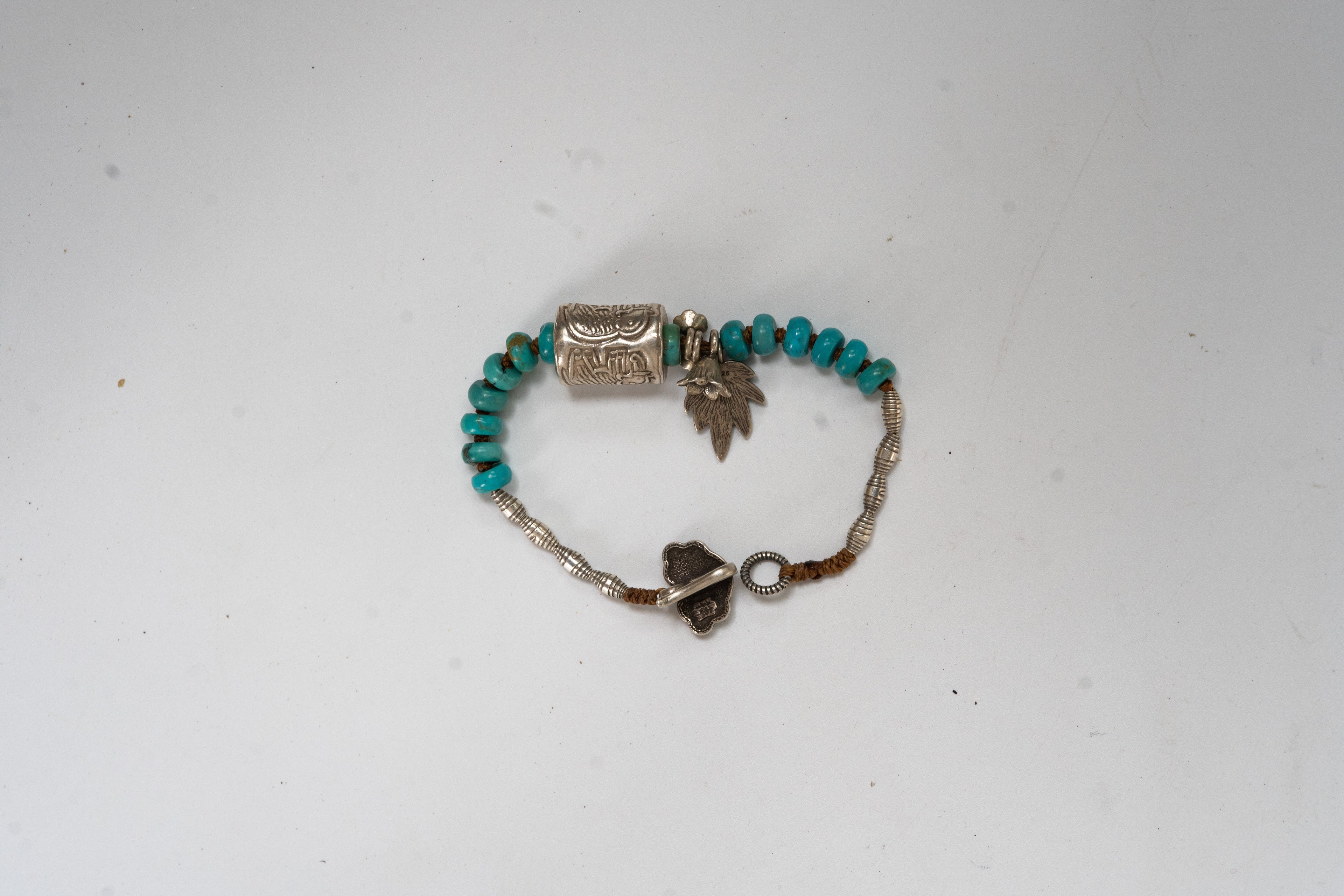 Tibetan Turquoise Prayer Wheel Bracelet with Six-Syllable Mantra