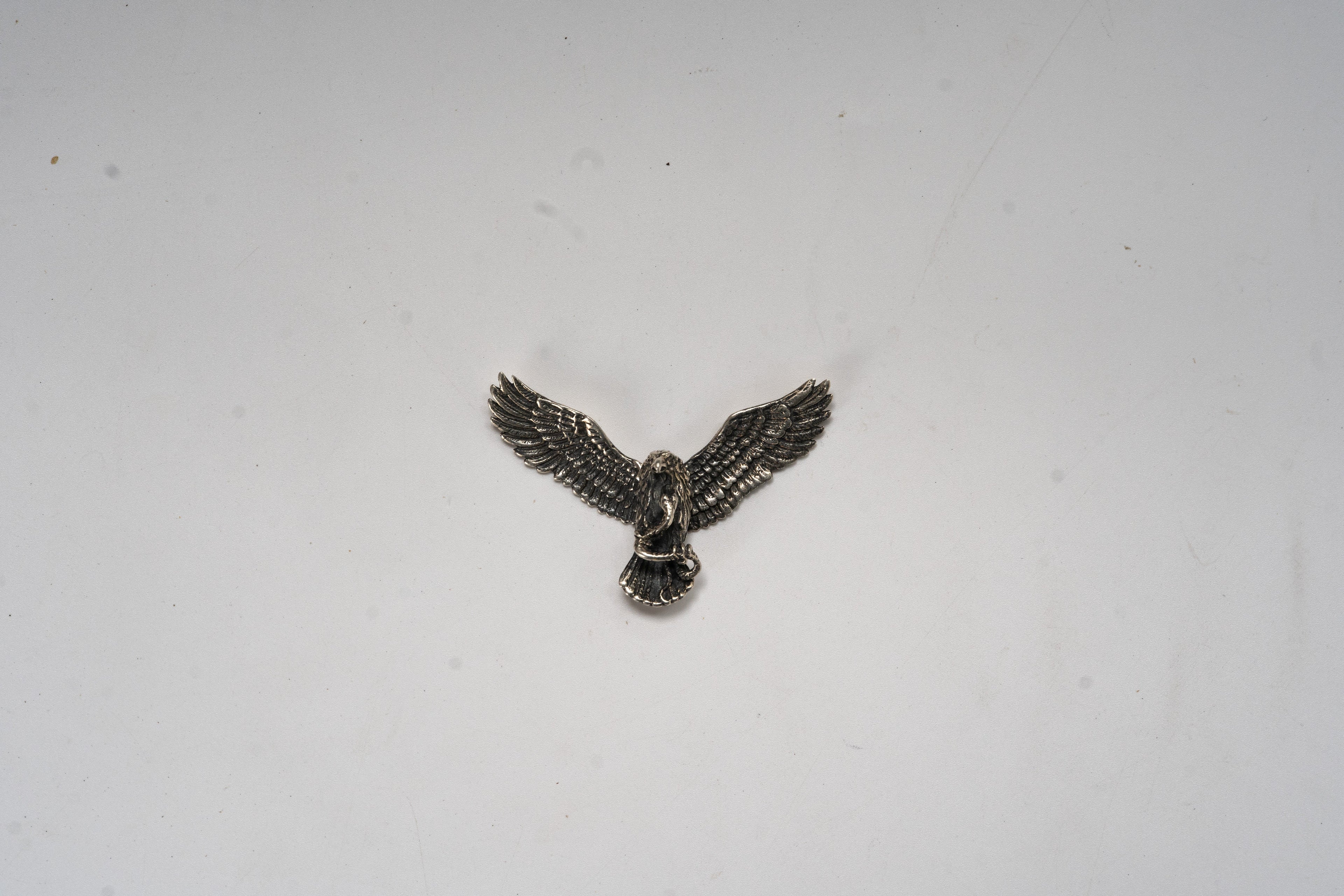 Tibetan Silver Eagle Pendant - Handmade 925 Sterling Silver Spread-Winged Eagle Ornament
