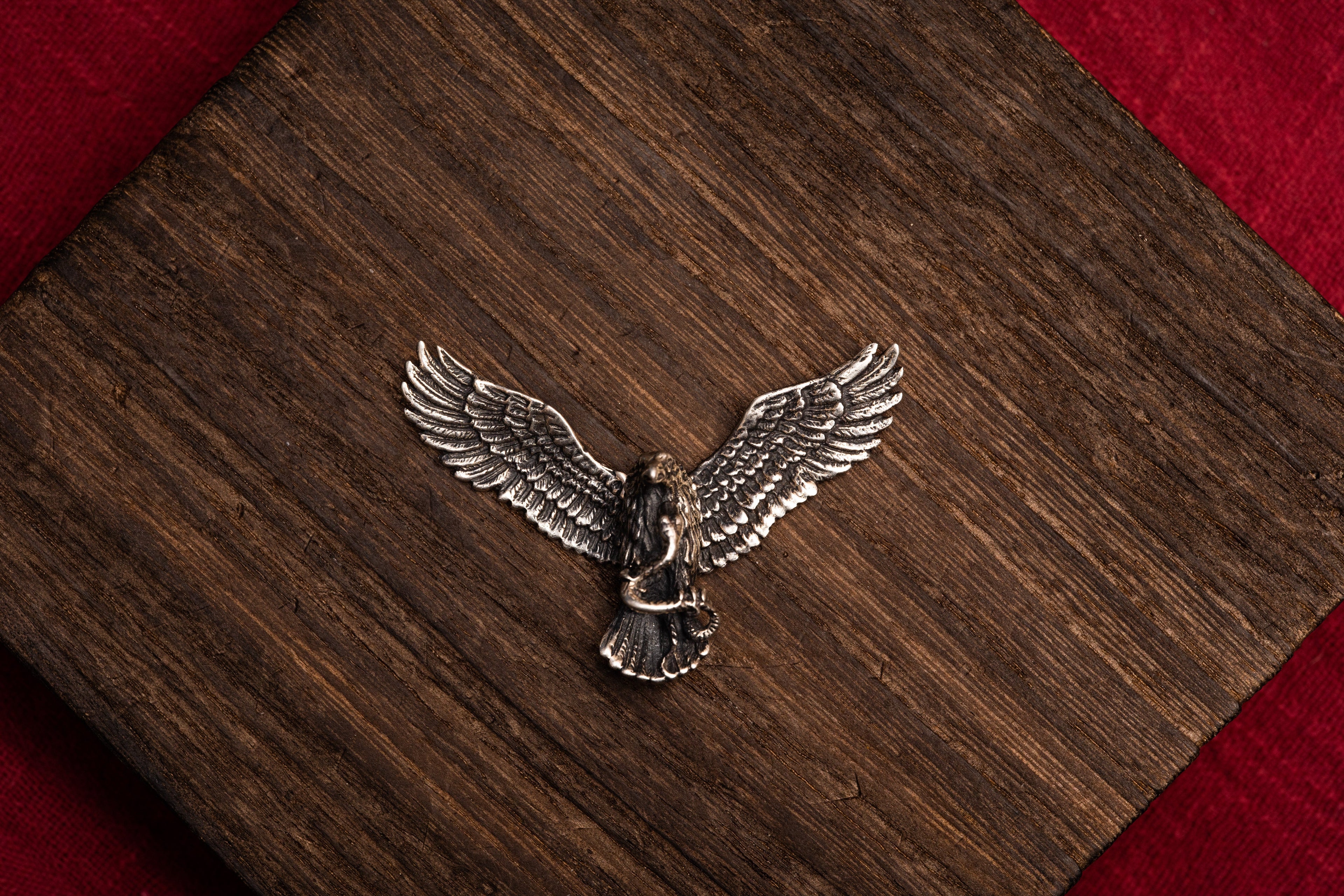Tibetan Silver Eagle Pendant - Handmade 925 Sterling Silver Spread-Winged Eagle Ornament