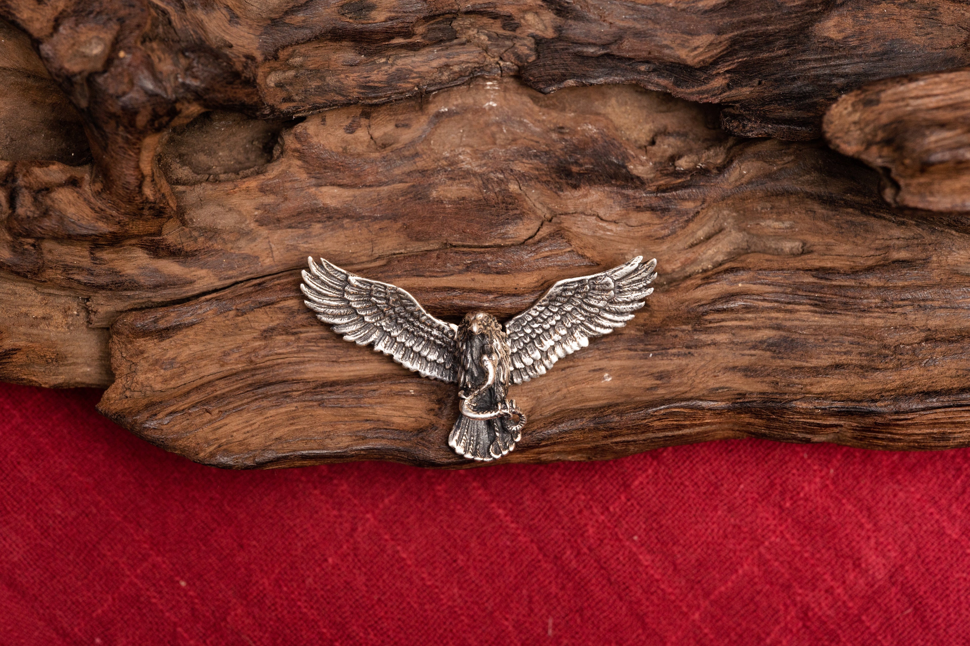 Tibetan Silver Eagle Pendant - Handmade 925 Sterling Silver Spread-Winged Eagle Ornament