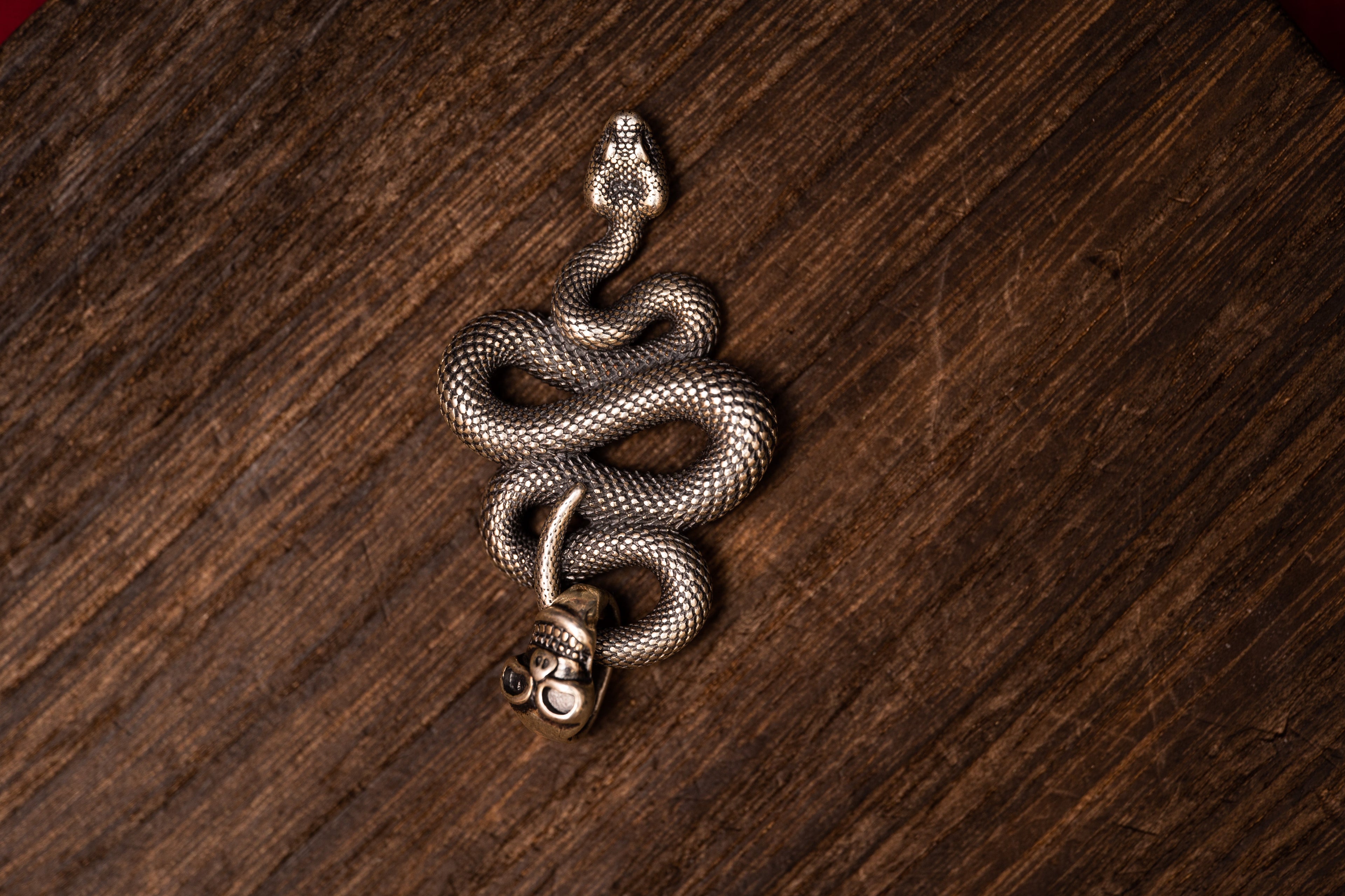 Tibetan Naga Snake Coil Skeleton Amulet Sterling Silver Pendant