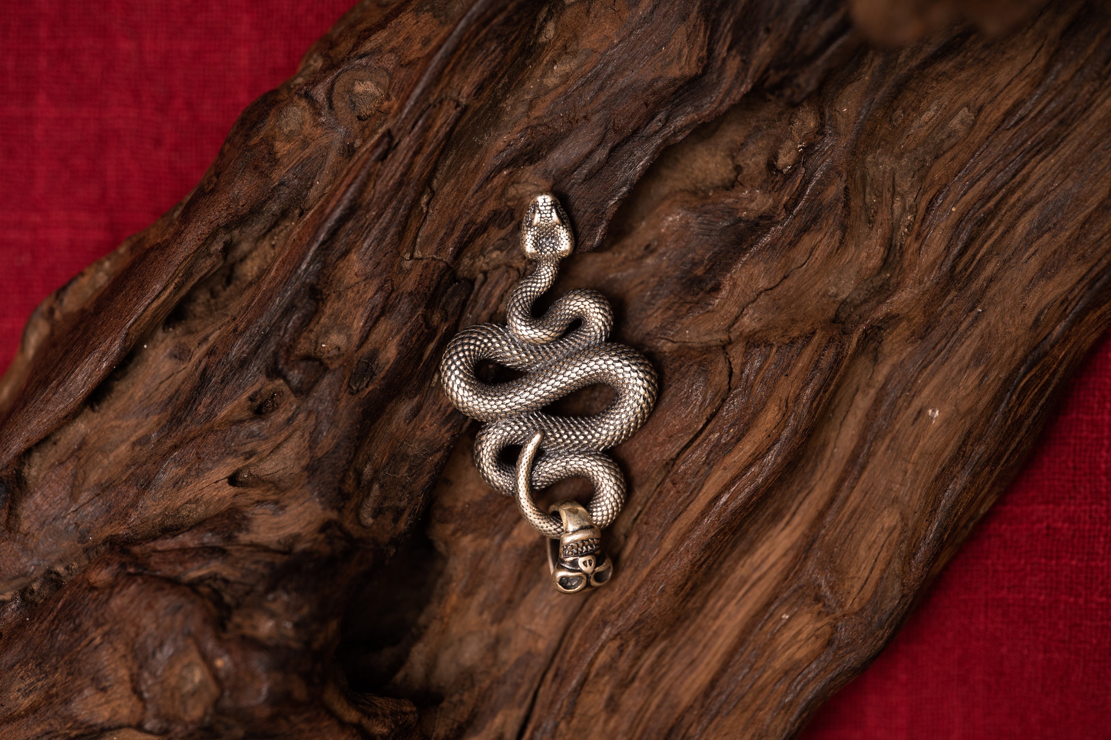 Tibetan Naga Snake Coil Skeleton Amulet Sterling Silver Pendant