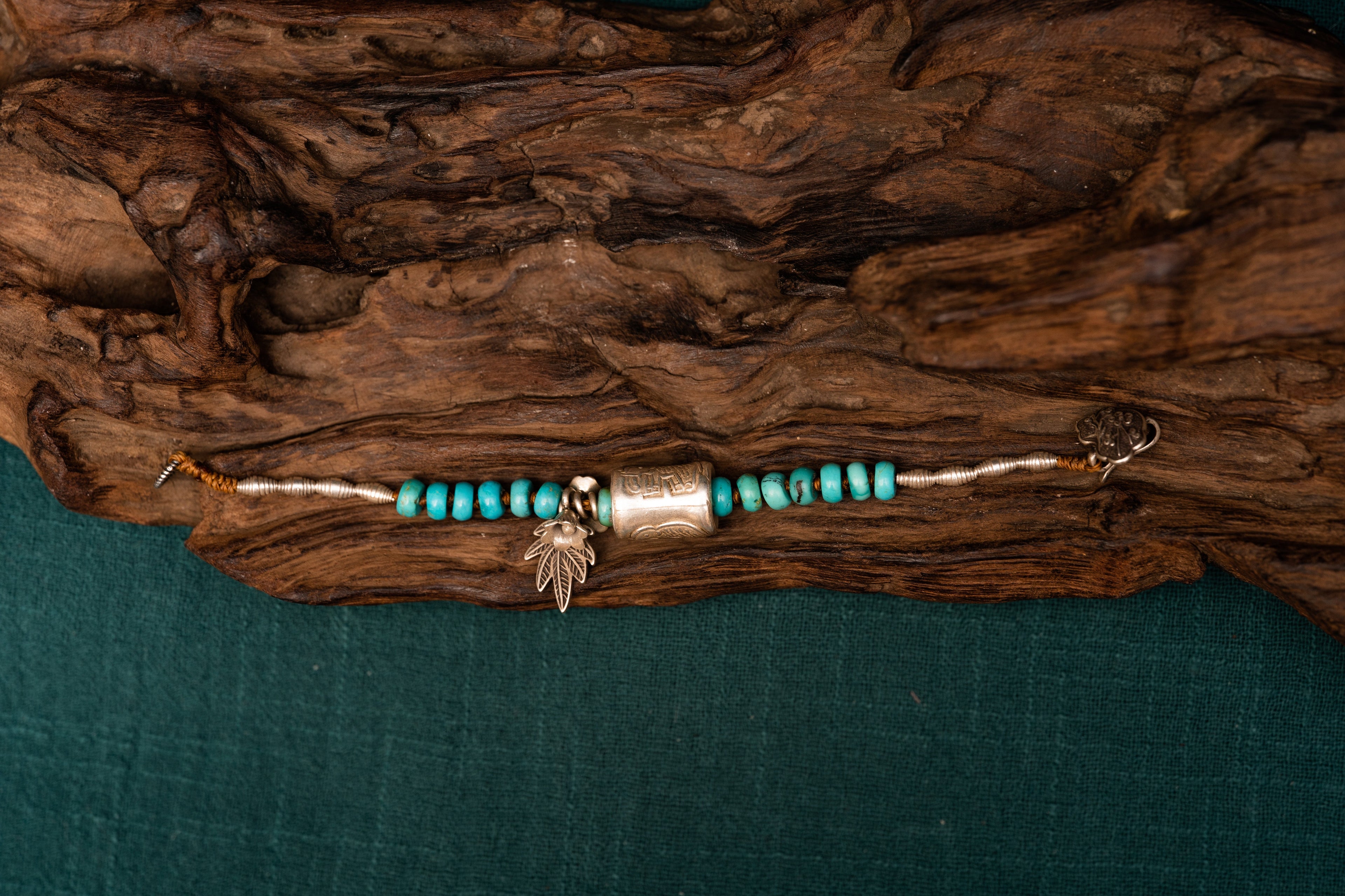 Tibetan Turquoise Prayer Wheel Bracelet with Six-Syllable Mantra