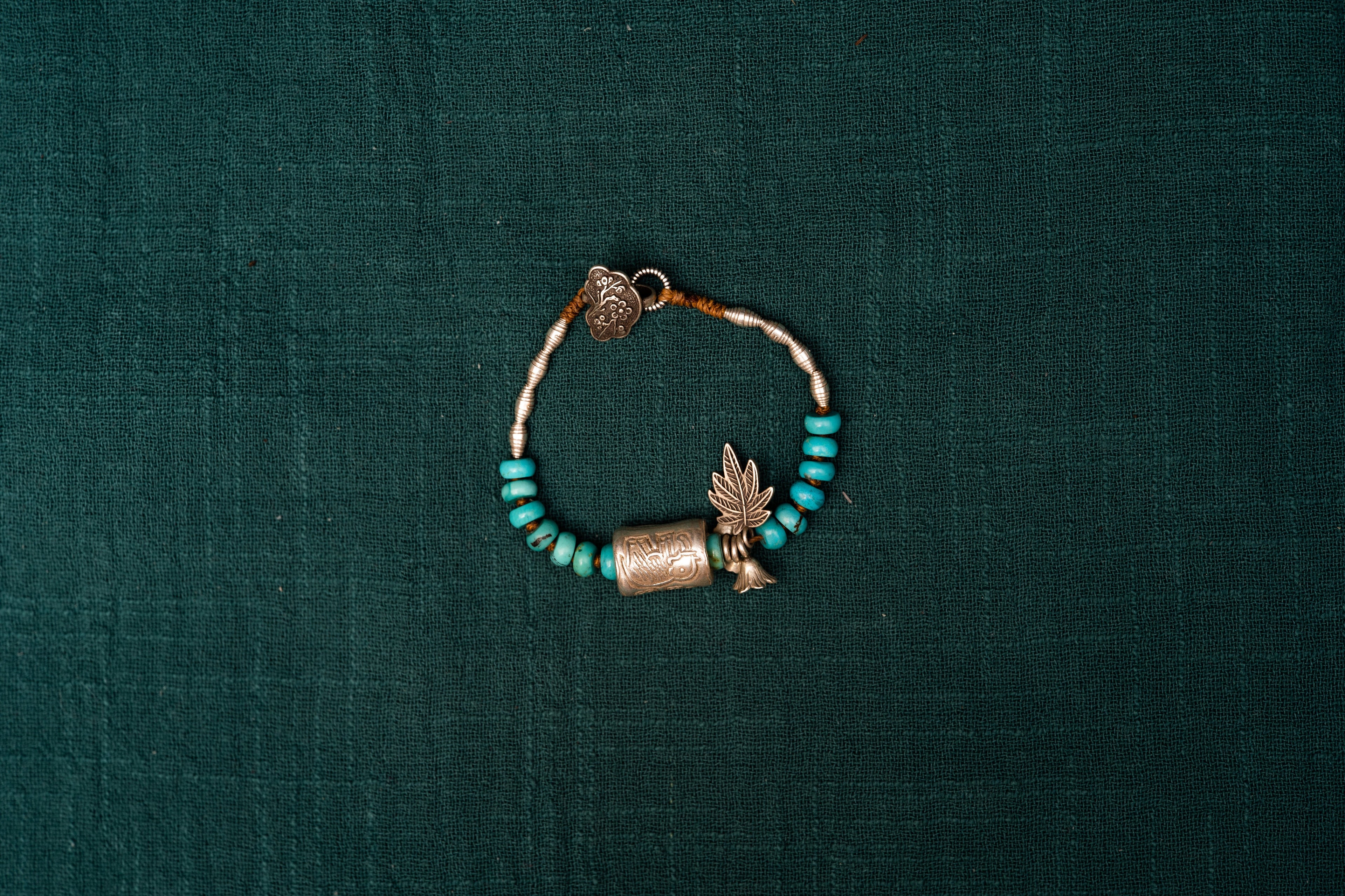Tibetan Turquoise Prayer Wheel Bracelet with Six-Syllable Mantra