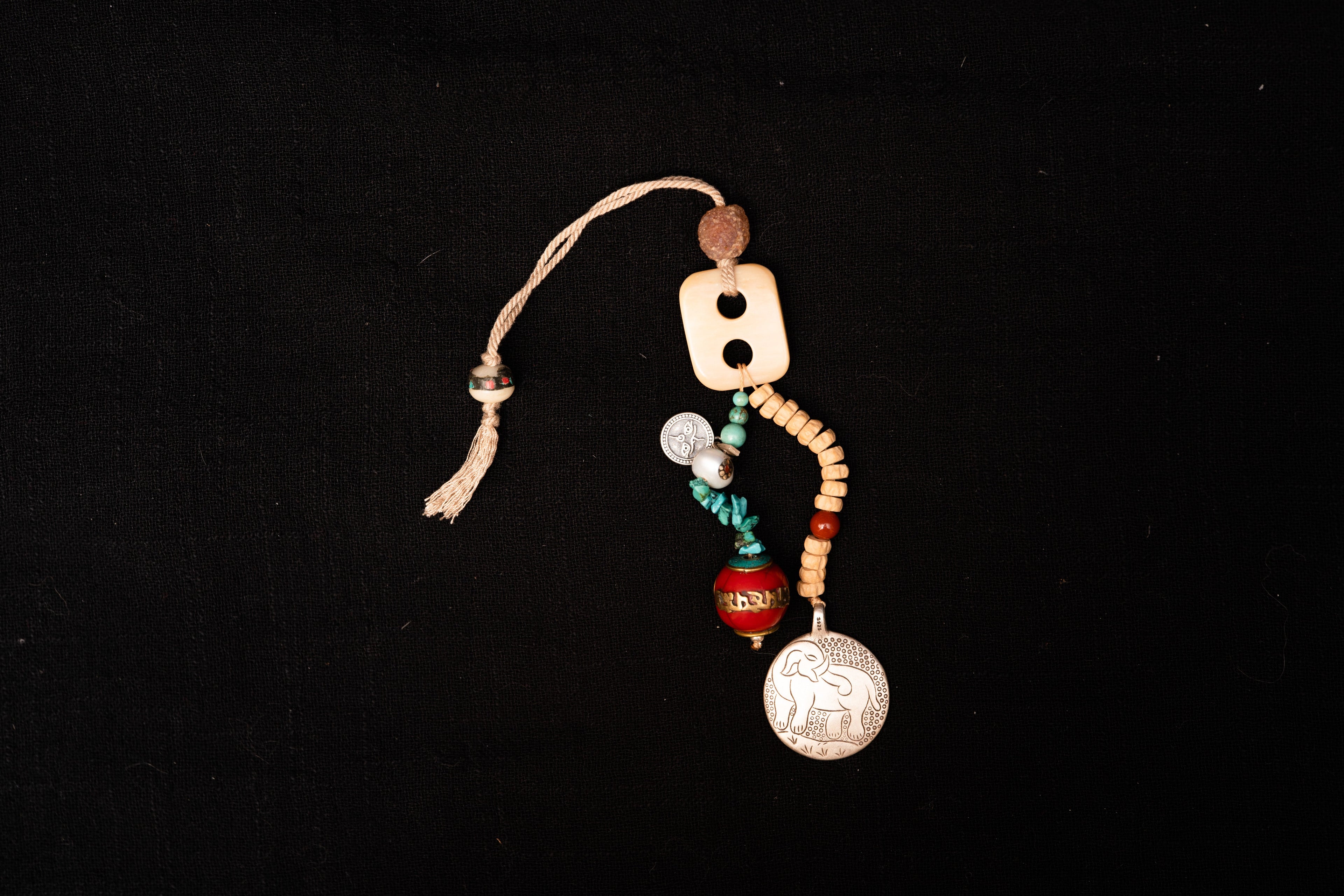 Tibetan Auspicious Elephant Multicolored Jewels and Sipaho Nine Palaces Eight Trigrams Protective Tibetan Silver Ornament